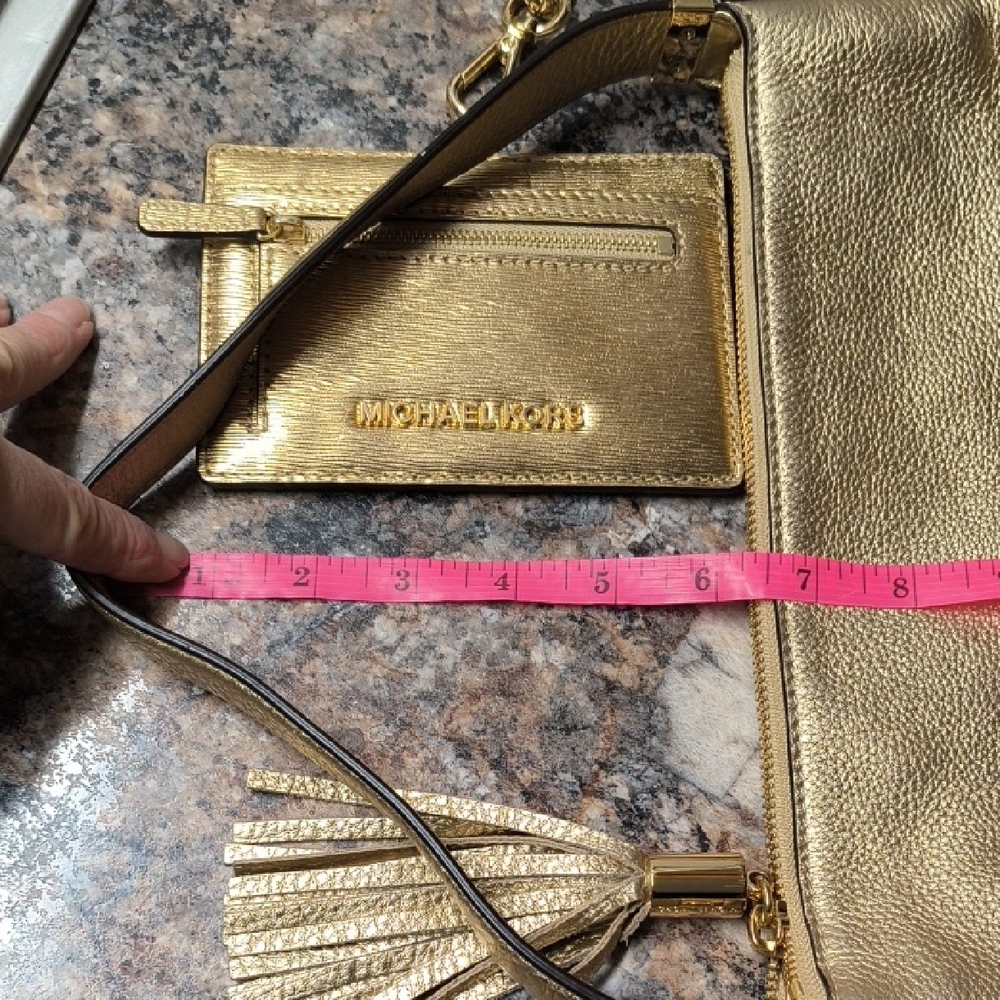Michael Kors Gold Leather Shoulder Bag & Card Holder 😍 Shimmery 😍 - Picture 16 of 16